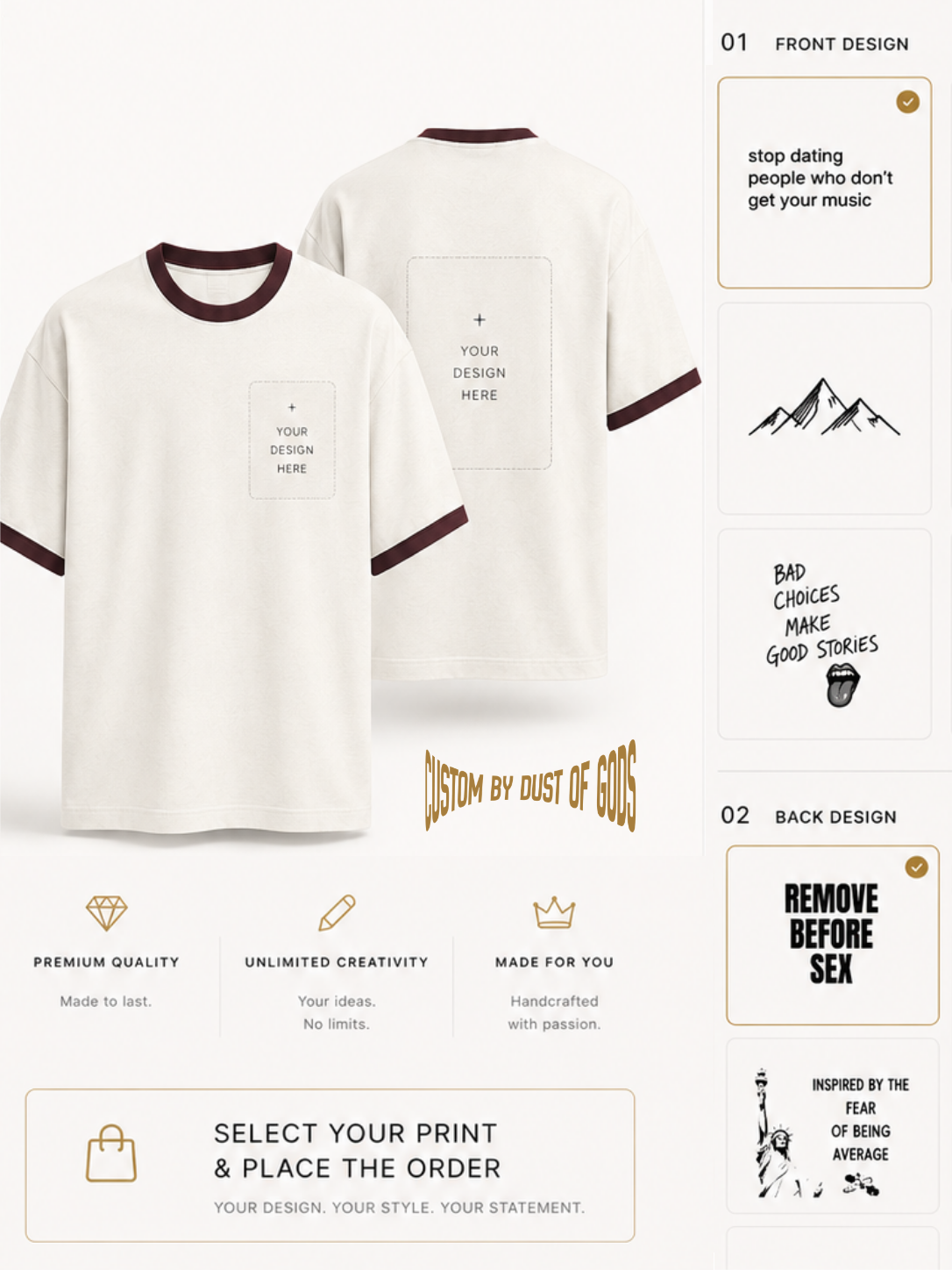 Dust of Gods Custom Lab customizable streetwear