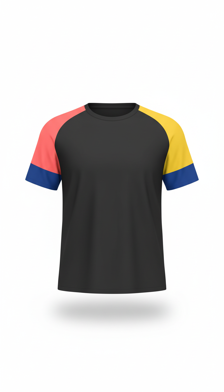 Charcoal Black T-shirt With Color-Blocked Sleeves