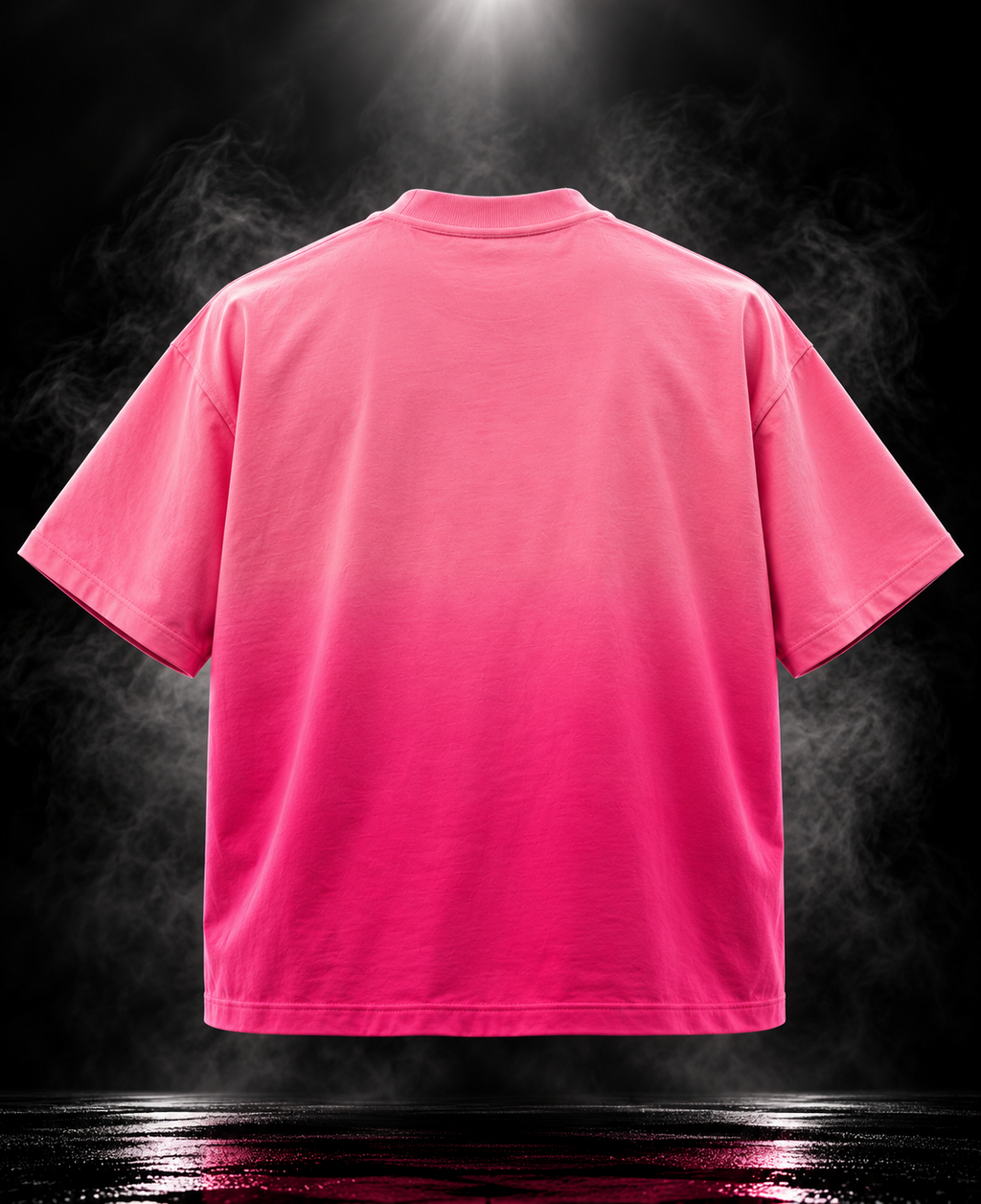 Aloha Ombre Love Boxy Fit Unisex T-Shirt by DUSTOFGODS in vibrant pink with large white beach graphic and Aloha chest mark.