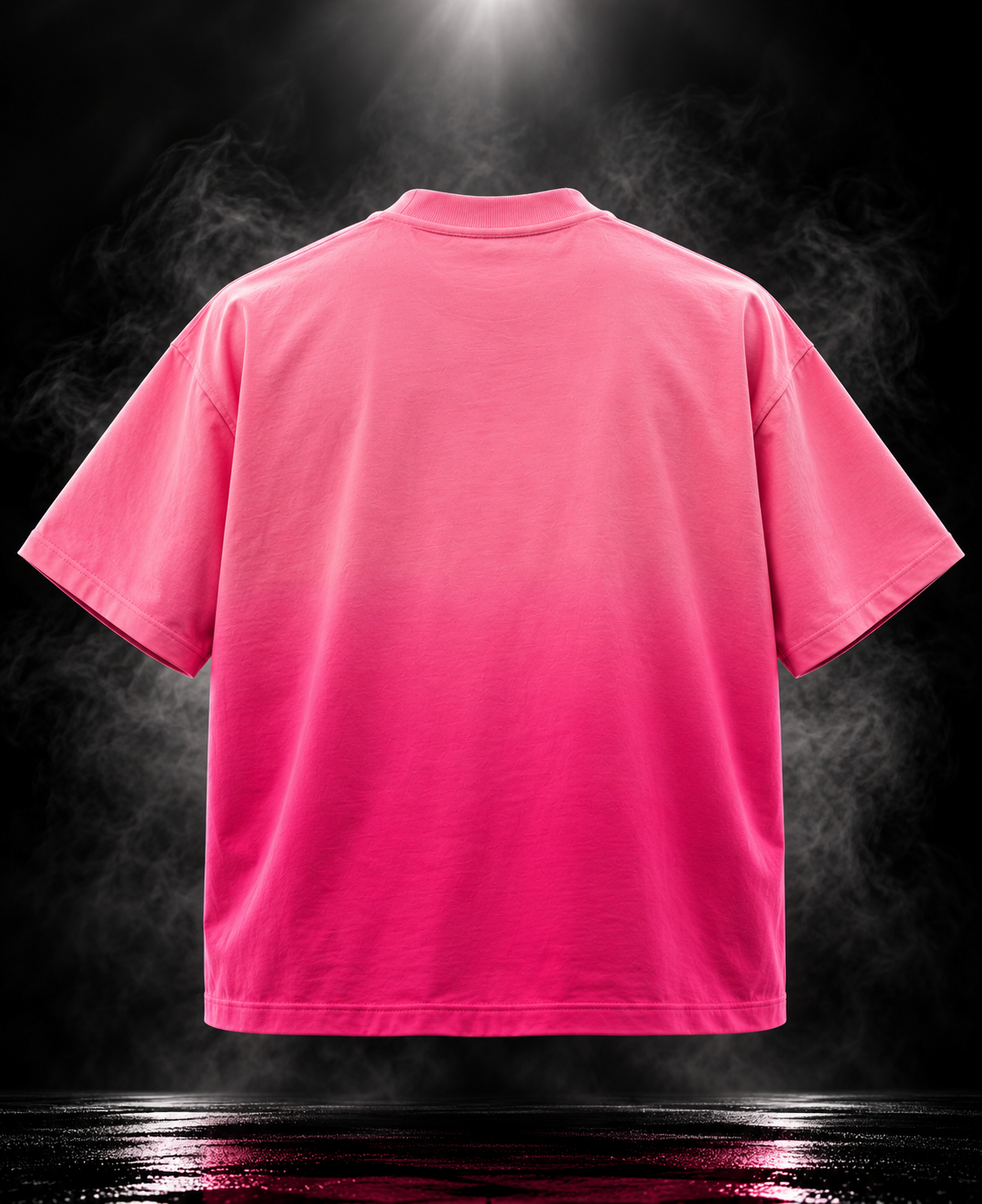 Aloha Ombre Love Boxy Fit Unisex T-Shirt by DUSTOFGODS in vibrant pink with large white beach graphic and Aloha chest mark.