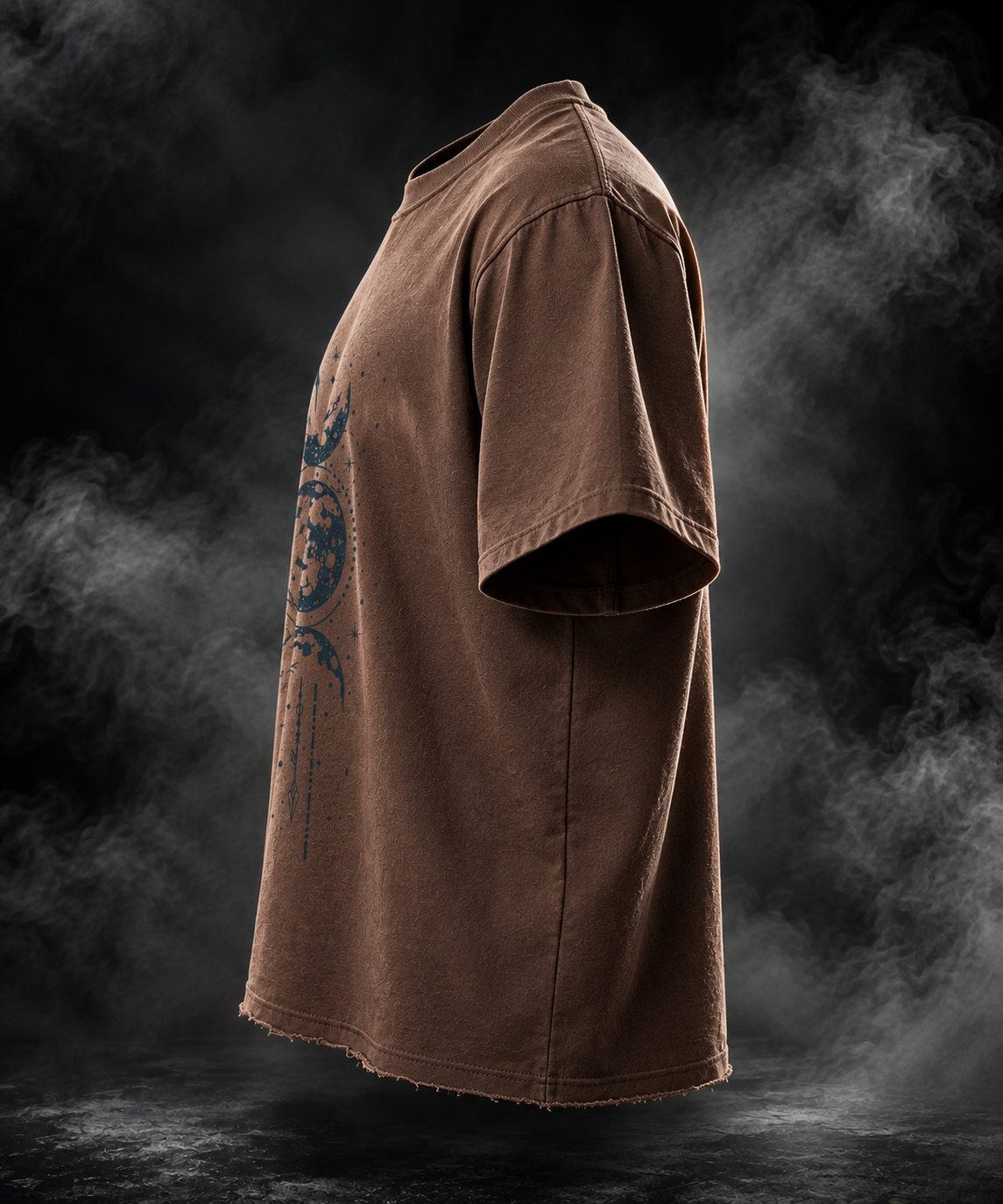 Celestial boxy fit unisex brown T-shirt reverse side view with tonal all-over texture