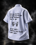 Drink Wine blue striped boxy fit unisex shirt back with hand-drawn drinking quote graphic
