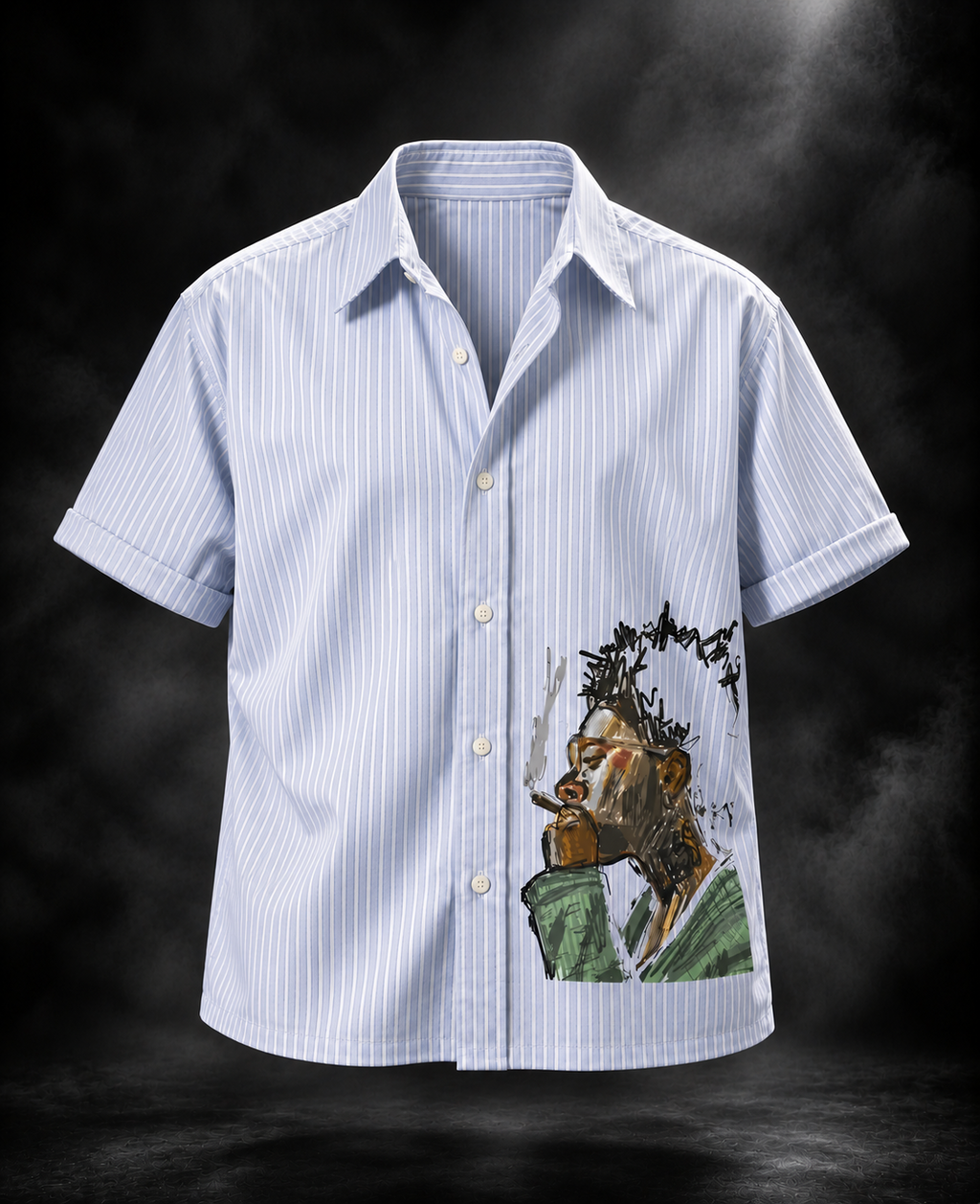 Drink Wine blue striped boxy fit unisex shirt with illustrated drinking dog graphic on front