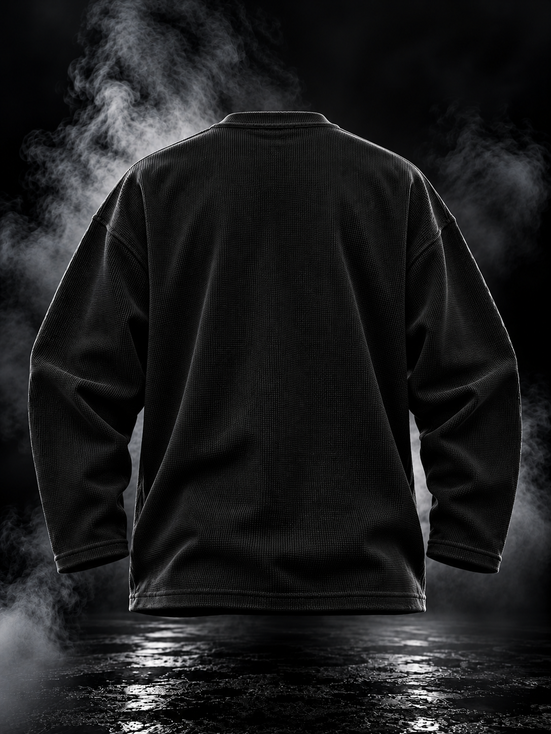 DUST OF GODS Originals Black Henley Waffle Knit Tshirt back view