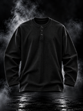 DUST OF GODS Originals Black Henley Waffle Knit Tshirt front view