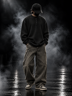 DUST OF GODS Originals Black Henley Waffle Knit Tshirt styled look