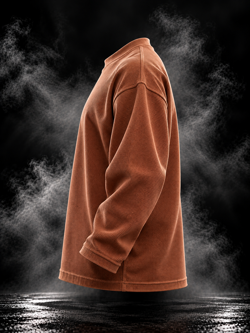 Dust of Gods Originals brown waffle knit oversized unisex full sleeve tshirt side view