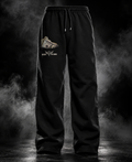 DUSTOFGODS black sweatpants front view with printed money pocket graphic