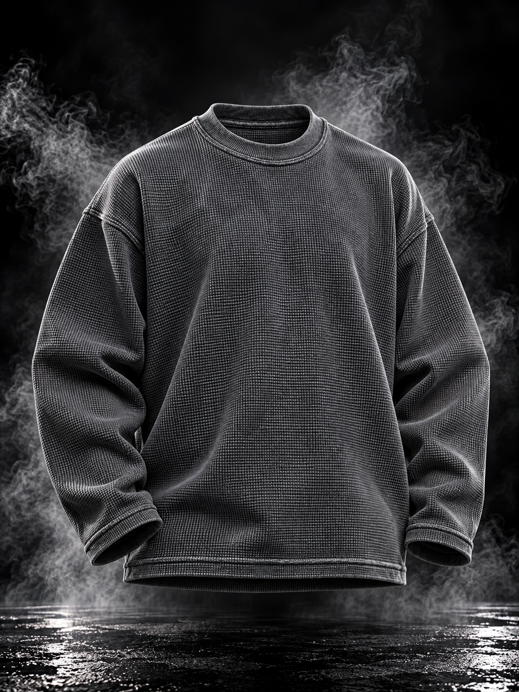 DUST OF GODS Originals acidwash waffle knit oversized unisex full-sleeve t-shirt front