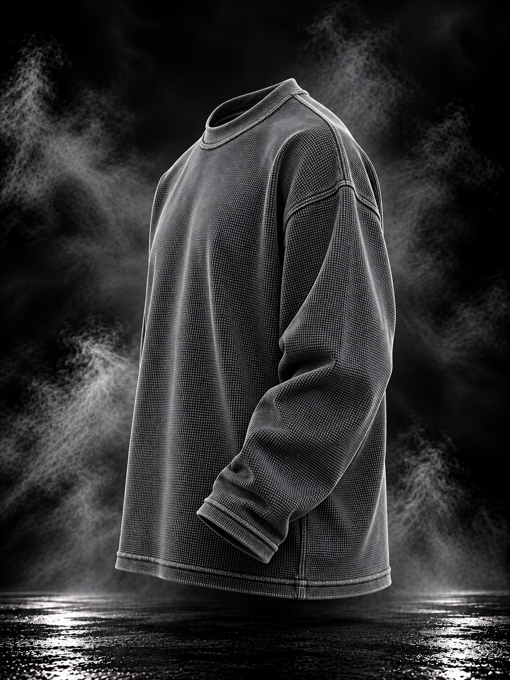 DUST OF GODS Originals acidwash waffle knit oversized unisex full-sleeve t-shirt side view