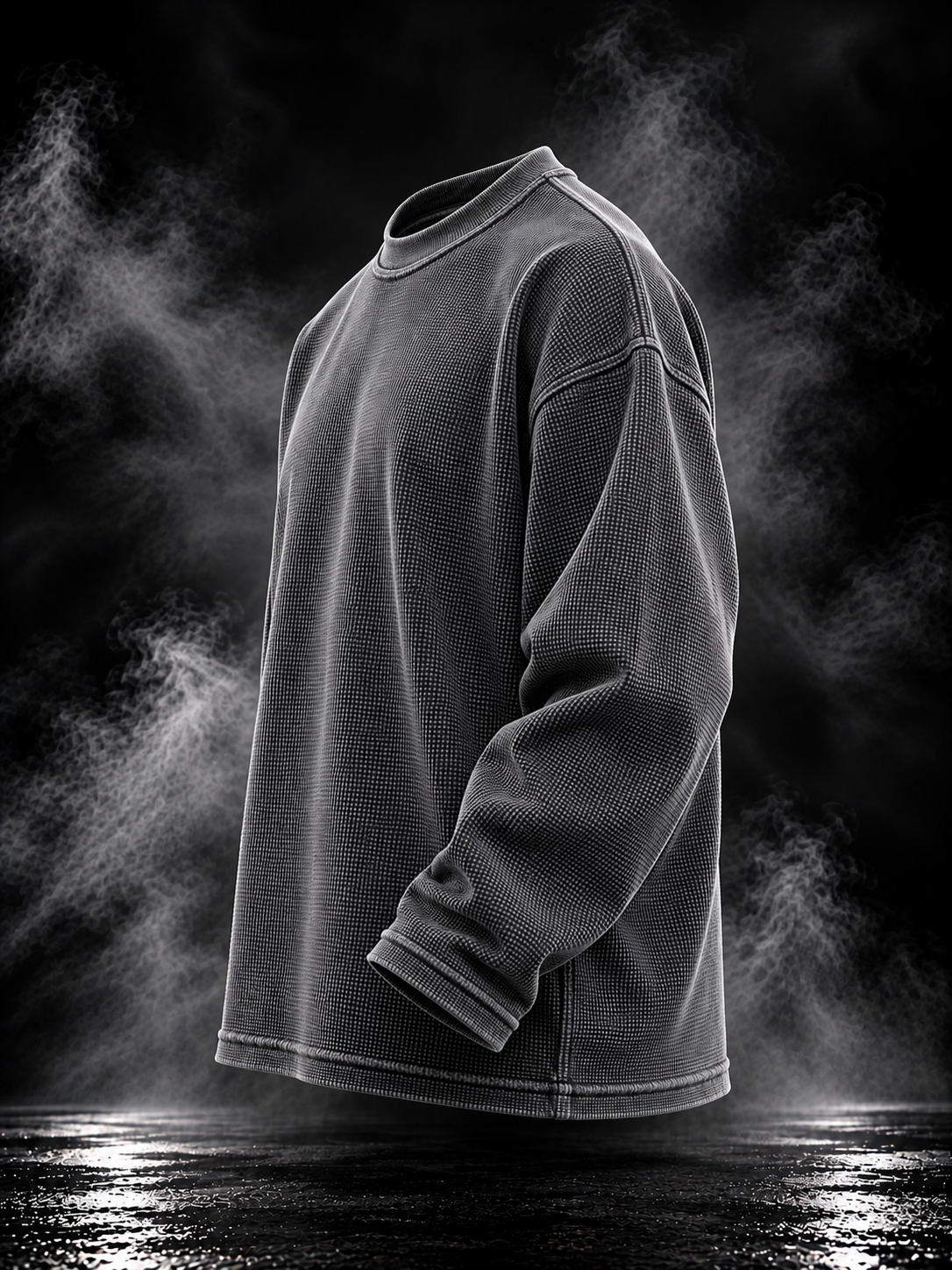 DUST OF GODS Originals acidwash waffle knit oversized unisex full-sleeve t-shirt side view