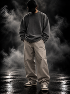DUST OF GODS Originals acidwash waffle knit oversized unisex full-sleeve t-shirt styled look