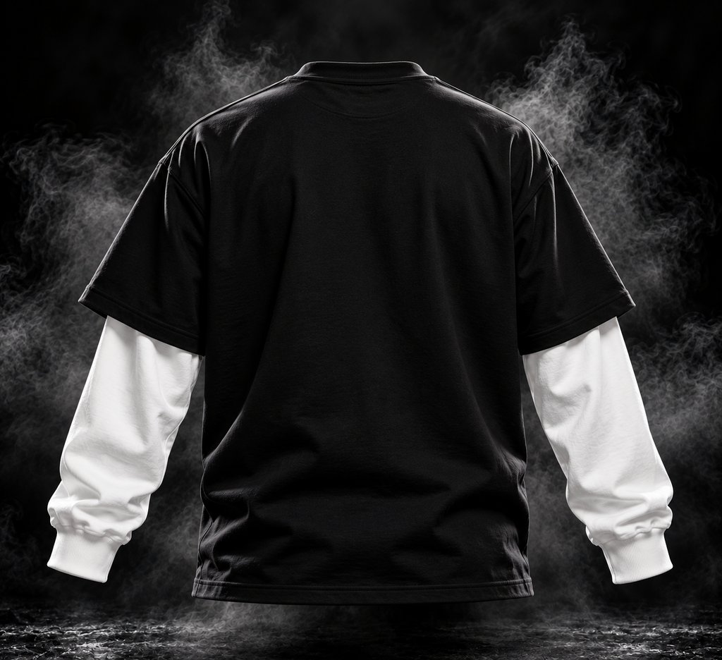 DUST OF GODS Originals black layered sleeve oversized unisex T-shirt back