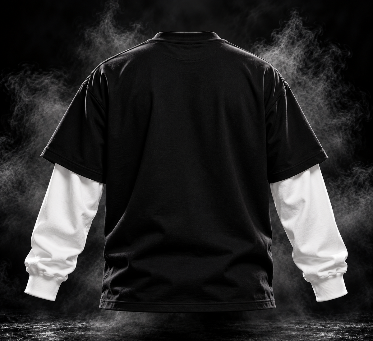 DUST OF GODS Originals black layered sleeve oversized unisex T-shirt back