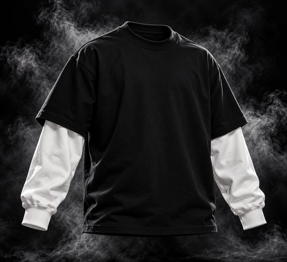 DUST OF GODS Originals black layered sleeve oversized unisex T-shirt front