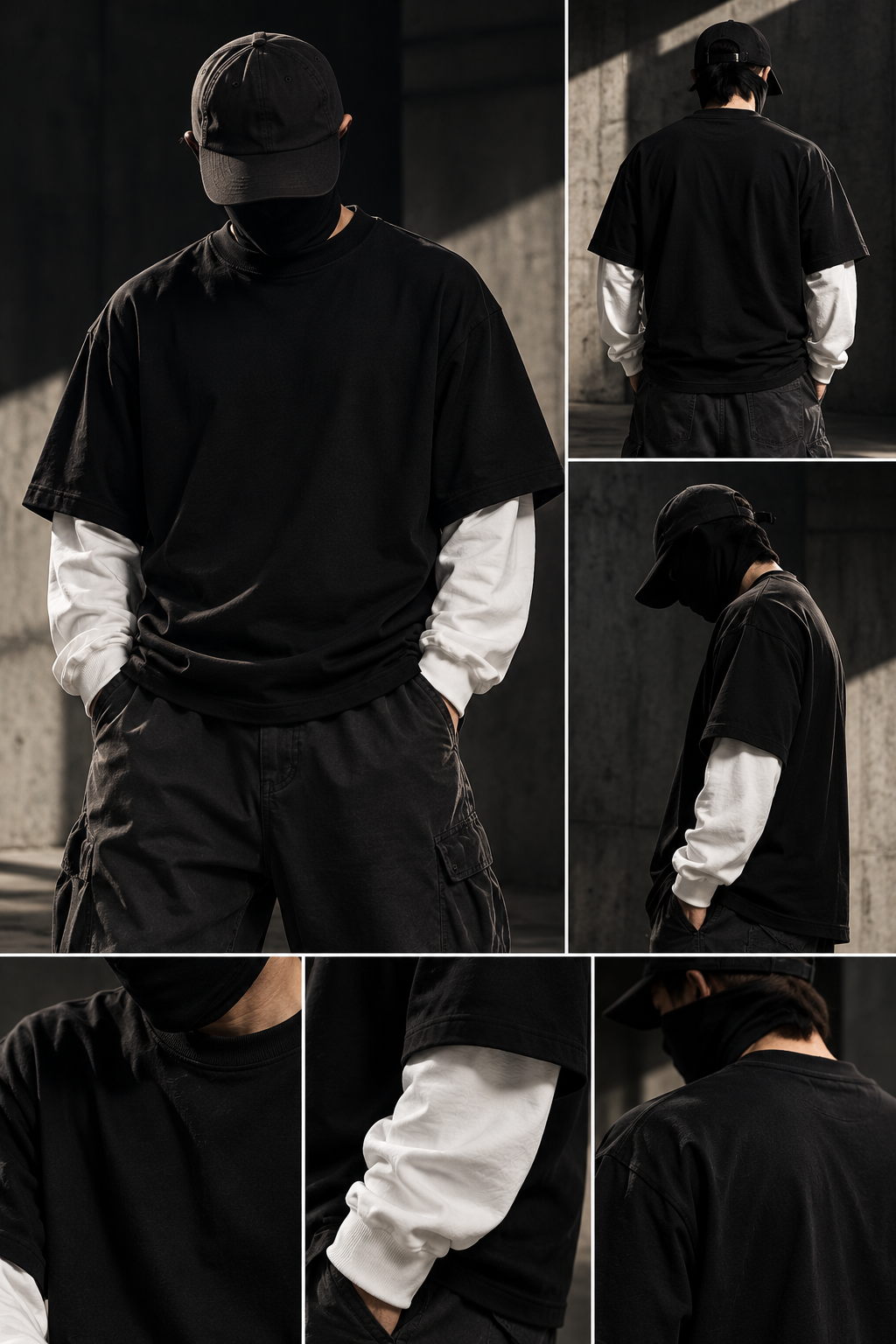 DUST OF GODS Originals black layered sleeve oversized unisex T-shirt styled details