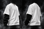 DUST OF GODS Originals layered sleeve oversized white t-shirt angled back view