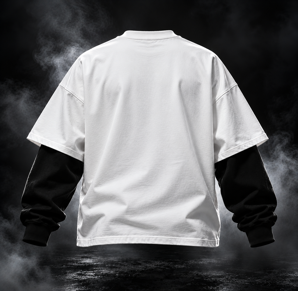 DUST OF GODS Originals layered sleeve oversized white t-shirt back
