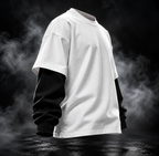 DUST OF GODS Originals layered sleeve oversized white t-shirt side view