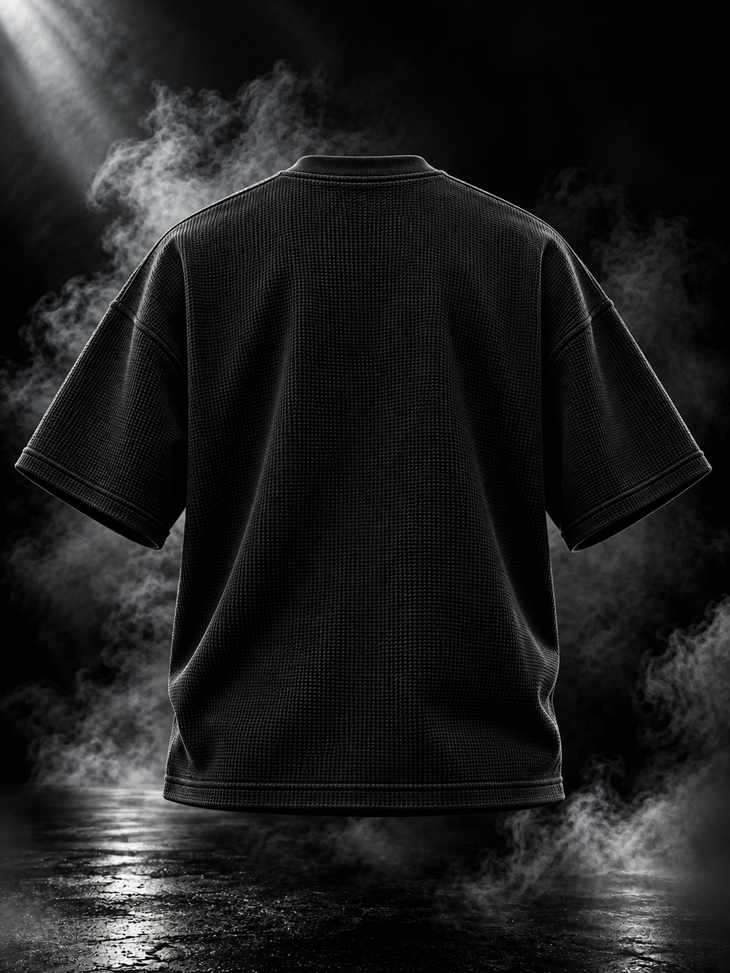 DUST OF GODS Originals black waffle boxy unisex T-shirt back view