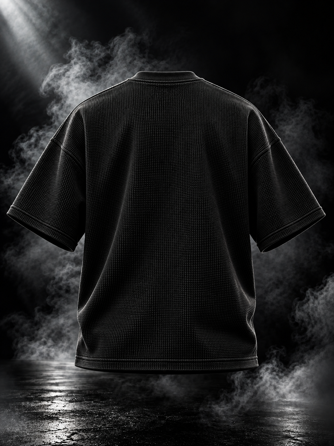 DUST OF GODS Originals black waffle boxy unisex T-shirt back view