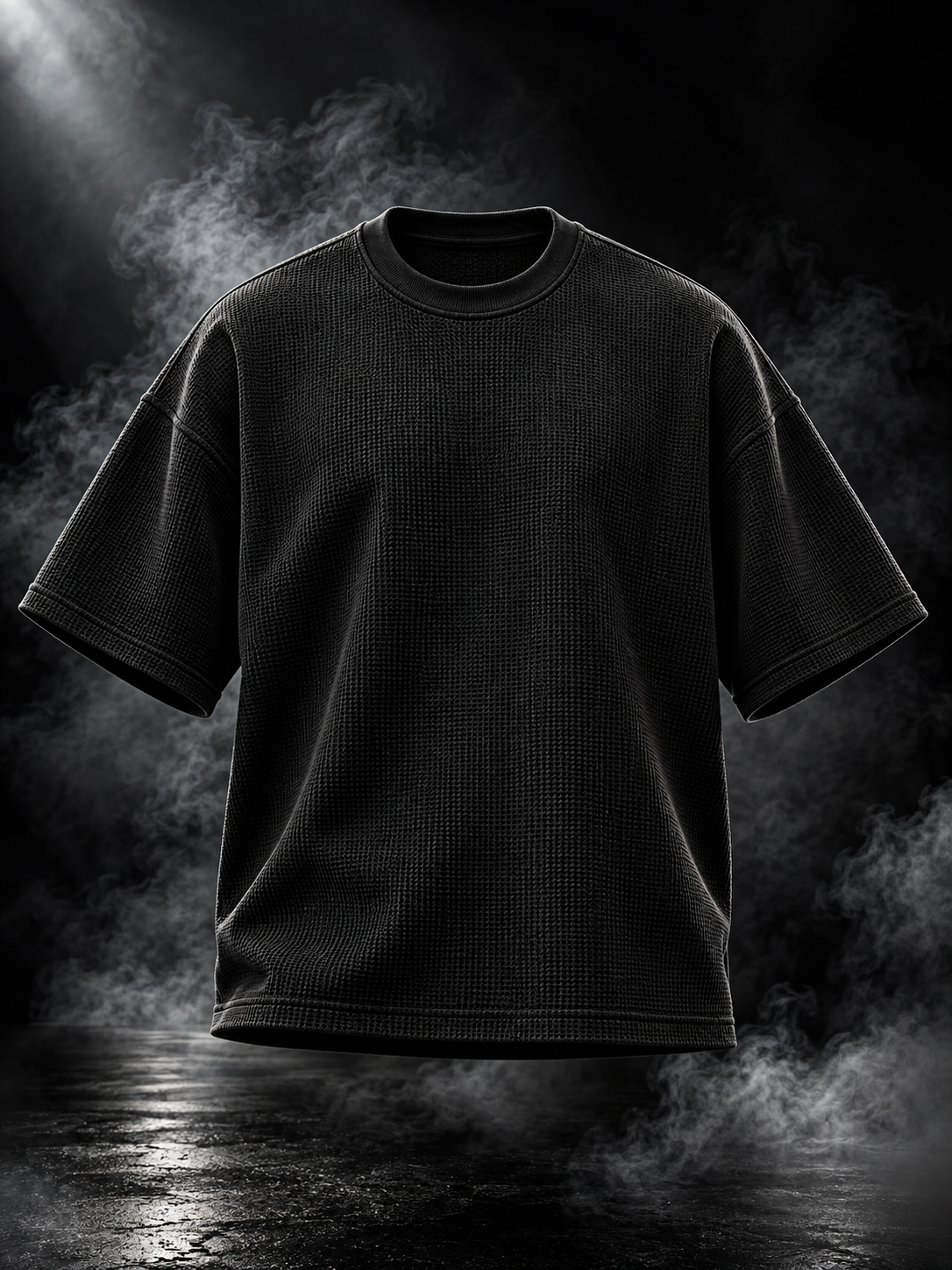 DUST OF GODS Originals black waffle boxy unisex T-shirt front view
