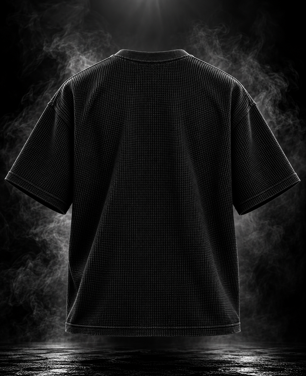 DUST OF GODS Originals waffle boxy cropped fit black unisex T-shirt back