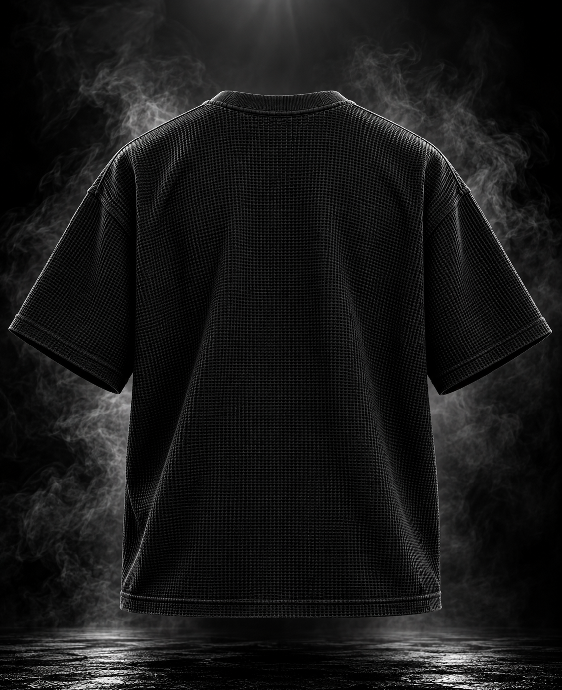 DUST OF GODS Originals waffle boxy cropped fit black unisex T-shirt back