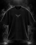 DUST OF GODS Originals waffle boxy cropped fit black unisex T-shirt front with wing graphic