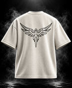 DUST OF GODS Originals waffle boxy cropped fit off-white unisex T-shirt back with wing graphic