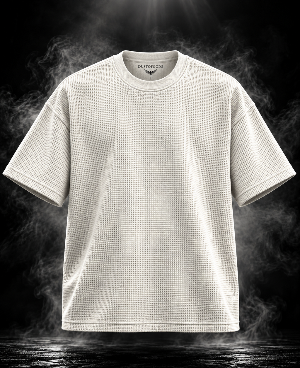 DUST OF GODS Originals waffle boxy cropped fit off-white unisex T-shirt front