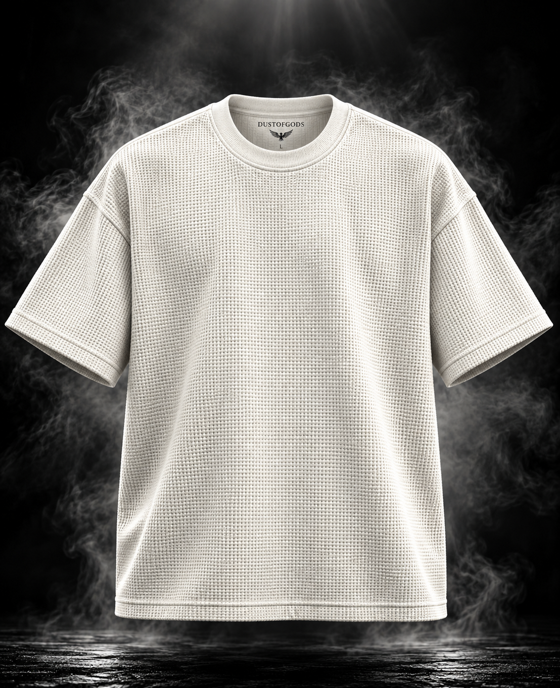 DUST OF GODS Originals waffle boxy cropped fit off-white unisex T-shirt front
