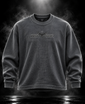 DUSTOFGODS Originals washed charcoal textured full-sleeve crewneck front with centered wing logo