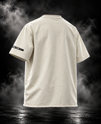 DUST OF GODS Tiger Lotus off-white boxy fit unisex T-shirt back view with black sleeve mark