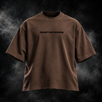 F*cked Up Boxy Fit Unisex T-shirt in brown, front view with DUSTOFGODS logo