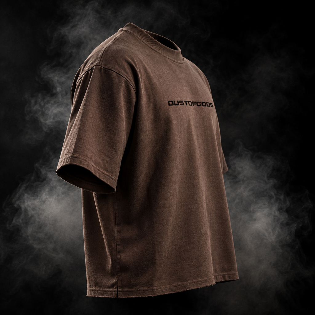F*cked Up Boxy Fit Unisex T-shirt in brown, side view showing oversized sleeves and boxy silhouette