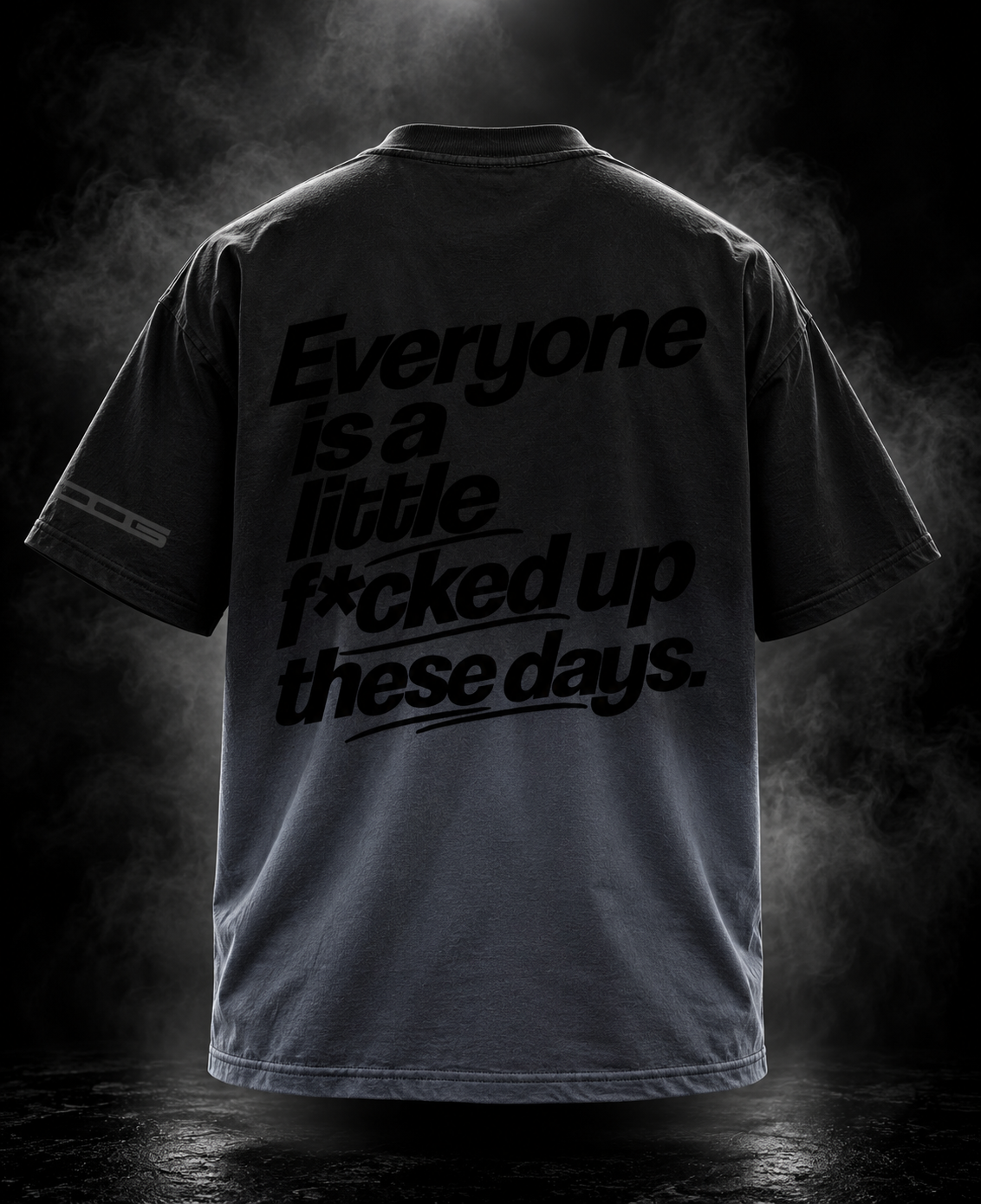 F#ucked Up black boxy fit unisex T-shirt back with Everyone is a little f#cked up graphic