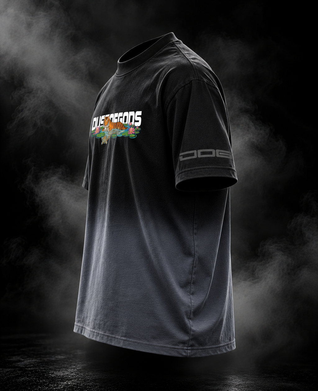 F#ucked Up black boxy fit unisex T-shirt angled front view with sleeve graphic