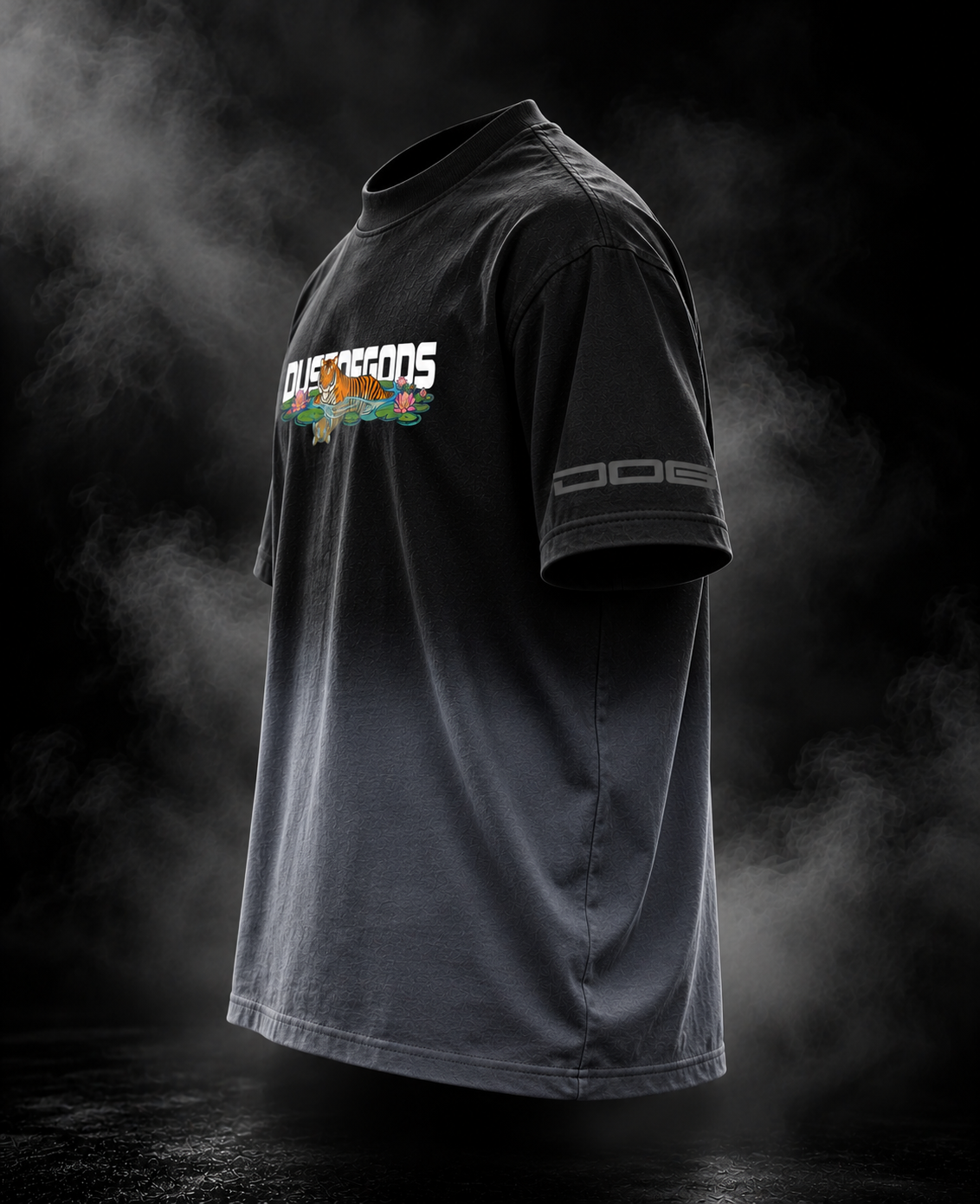F#ucked Up black boxy fit unisex T-shirt angled front view with sleeve graphic