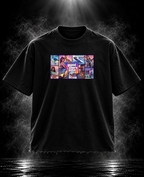 GTA VI DUST OF GODS black boxy fit unisex T-shirt front with colorful GTA VI graphic