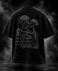 Make Out black waffle boxy fit unisex T-shirt back with skeleton couple graphic and make love make out make money text