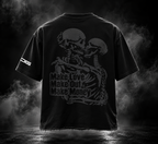 Make Out black boxy fit unisex T-shirt back with skeleton couple artwork and Make Love Make Out Make Money graphic