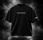 Make Out black boxy fit unisex T-shirt front with DUST OF GODS chest and sleeve graphics