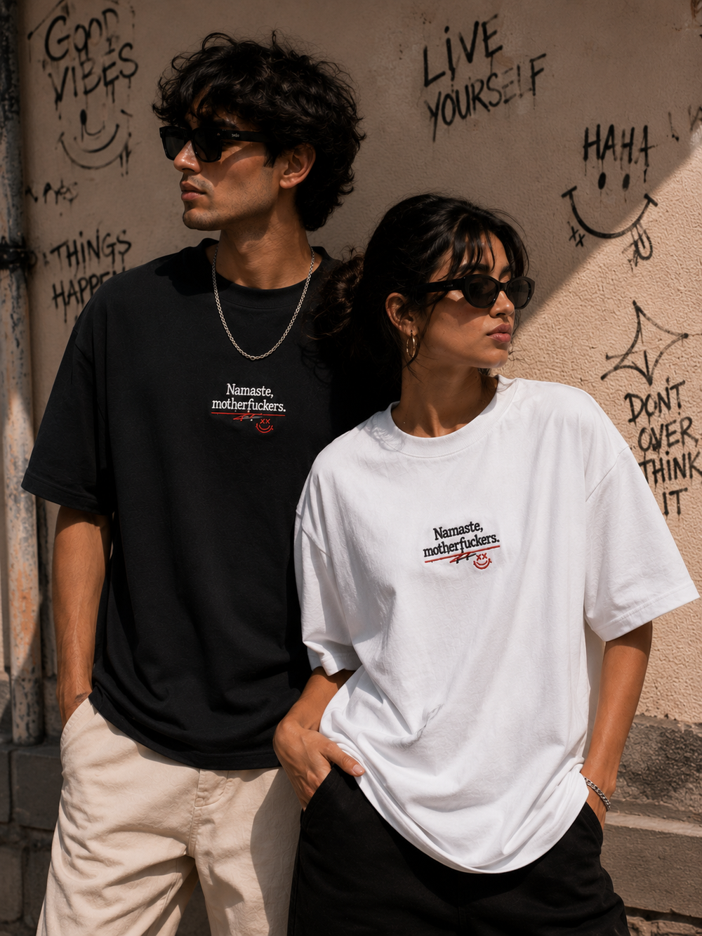 Namaste Motherf*ckers Embroidered Statement Oversized Heavyweight Tee product image
