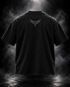 DUST OF GODS Originals black boxy fit unisex T-shirt back view with wing graphic