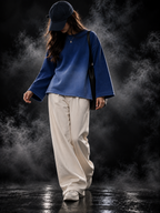 DUST OF GODS Originals blue waffle knit oversized full-sleeve T-shirt front view