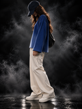 DUST OF GODS Originals blue waffle knit oversized full-sleeve T-shirt front on model
