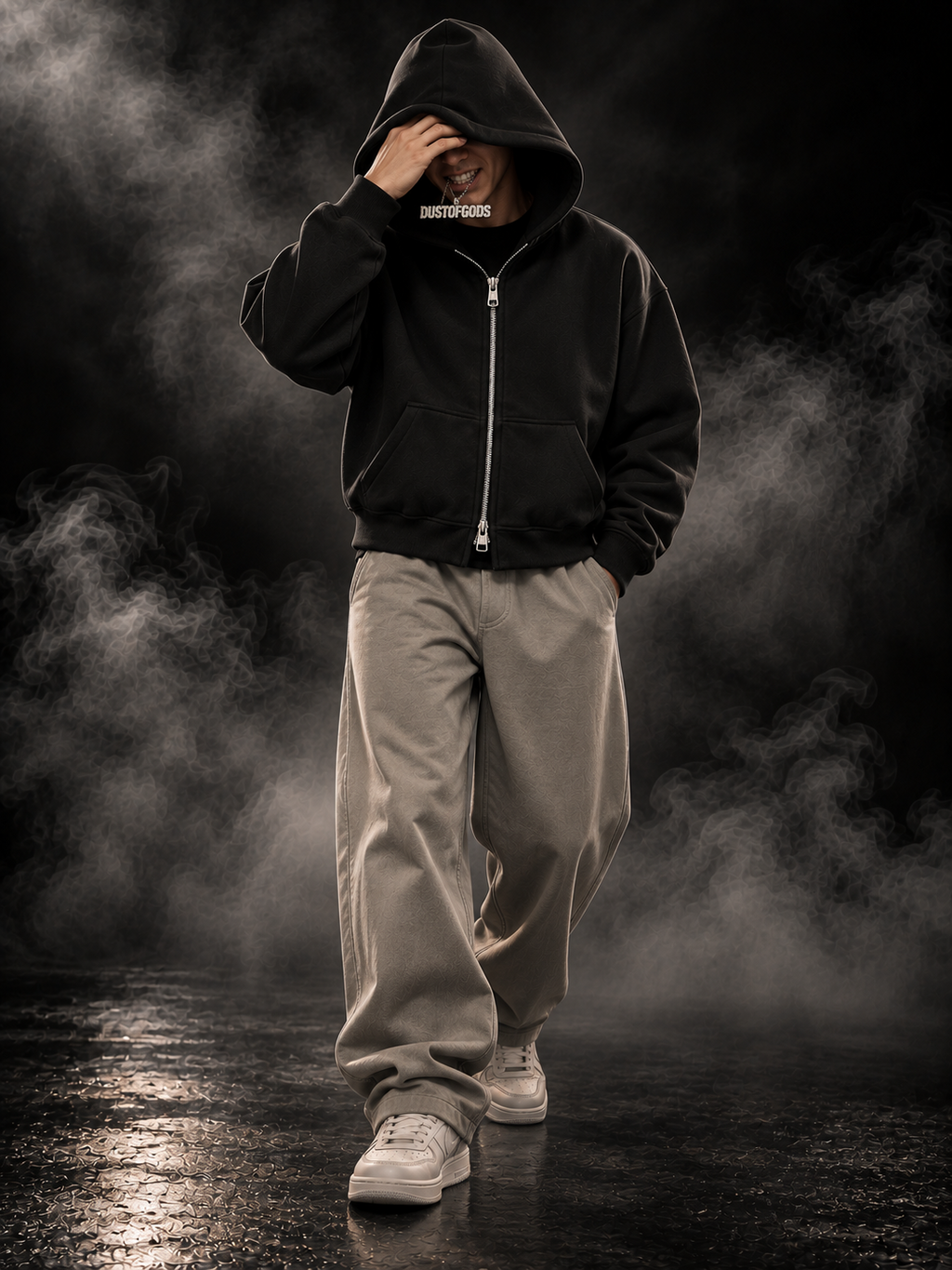 Originals boxy fit unisex black hoodie full-body streetwear lifestyle