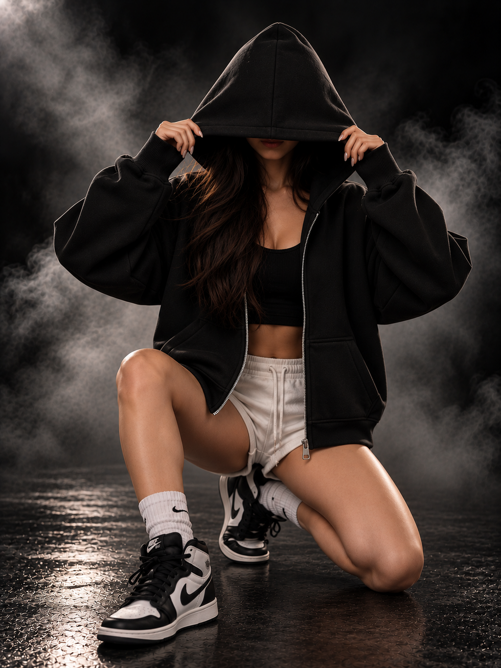 Originals boxy fit unisex black hoodie open zip lifestyle