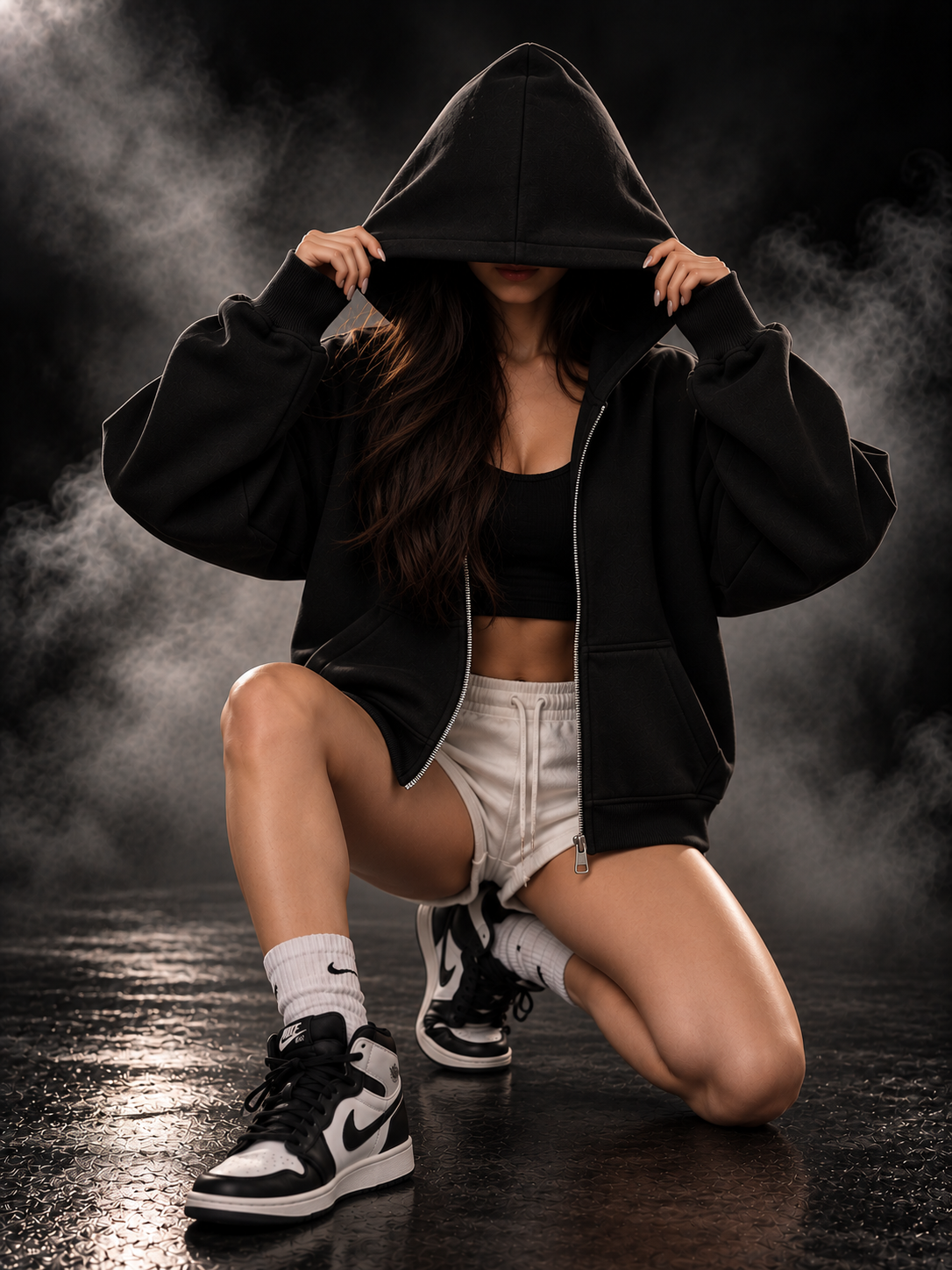 Originals boxy fit unisex black hoodie open zip lifestyle